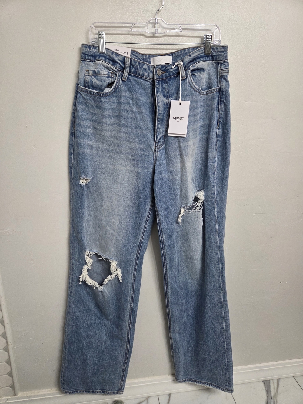 VERVET BY FLYING MONKEY Light Blue Distressed Straight Leg Jeans